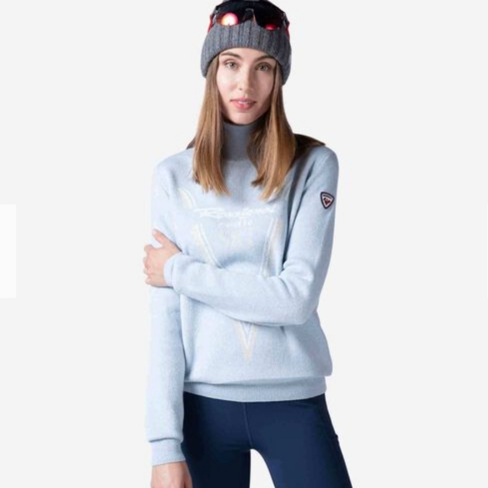Rossignol Victoire Cashmere & Wool Roll Neck Sweater Baby Blue  X-Large NWT$220